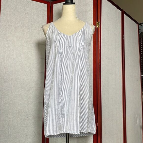 Blue and White Striped Nautical Vibe Sleeveless V-Neck Dress (Size: XS) - Picture 8 of 10